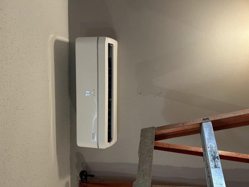 Performed maintenance on two ductless mini-split indoor units located in the kitchen and master bedroom. Removed and thoroughly cleaned both evaporator coils and filters to restore optimal airflow and efficiency. Cleared a clogged condensate drain line on the kitchen unit mounted above the refrigerator to prevent water backup and potential overflow issues. Reassembled both units, verified proper drainage function, and tested cooling operation to confirm all systems functioning correctly.