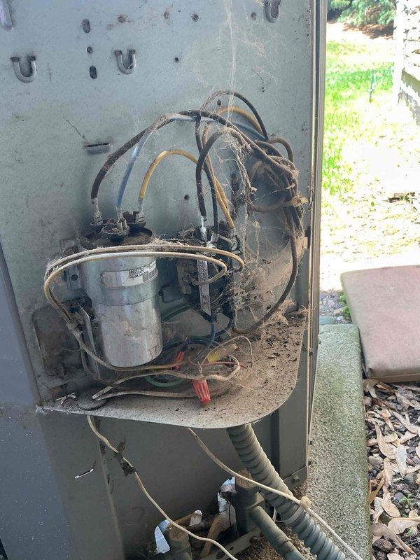 Responded to no cooling complaint on 10+ year old Carrier air conditioning system. Upon inspection, diagnosed failed capacitor preventing compressor operation. Replaced defective capacitor with appropriate replacement unit, restoring cooling function. System tested and verified operational upon completion.