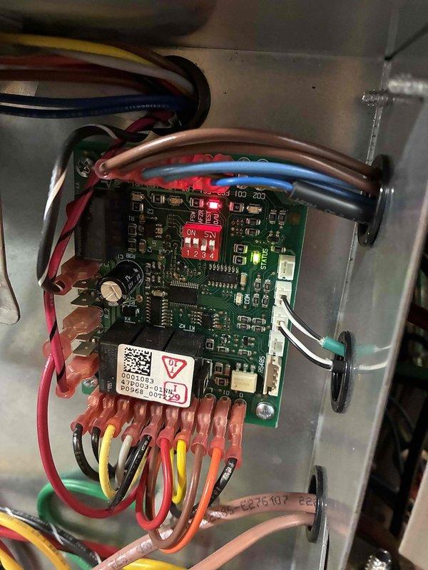 Responded to no cooling complaint on 8-year-old GeoComfort geothermal system unable to maintain 75°F setpoint, with indoor temperature reaching 79-80°F. Found unit in WF lockout condition upon arrival. Reset system and unit fired up normally. Performed comprehensive diagnostics including refrigerant pressure testing with manifold gauges—all readings within normal parameters. Removed ductwork to inspect evaporator coil, which showed proper sweating pattern across entire surface indicating adequate refrigeration. Verified loop field pressures were within acceptable range. Consulted with technical support regarding intermittent lockout condition; discussed possibility of loop field pump or pump relay failure as potential cause. Cycled system multiple times and monitored operation for over 30 minutes. System ran continuously without fault and reduced indoor temperature by 2 degrees during observation period. Inspected Grundfos UPC-GEO pump control module and associated relay components. Al