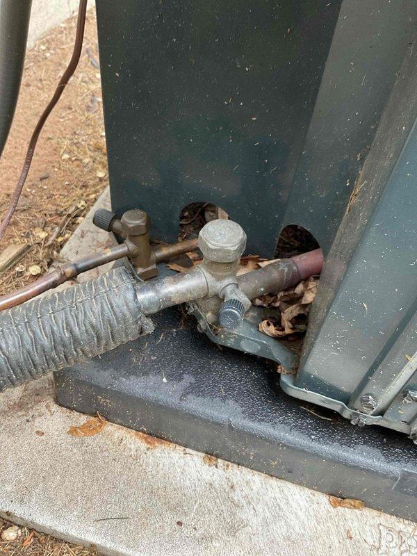 Responded to no cooling complaint on 3-year-old residential air conditioning system. Upon inspection, located refrigerant leak on condenser high-side line. Provided estimate for leak repair, system evacuation, and refrigerant recharge. Customer declined repair service and requested replacement options due to cost considerations relative to system age.