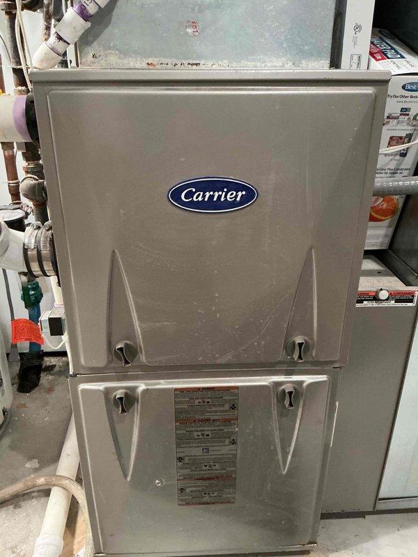 Responded to service call for failed collector box on Carrier furnace unit. Upon inspection, confirmed collector box failure requiring replacement. Removed defective cold end header box assembly and installed new Auer Steel Plymouth collector box (part #239835-001). Verified proper sealing with new gasket, checked all connections, and tested unit operation. System restored to full function.