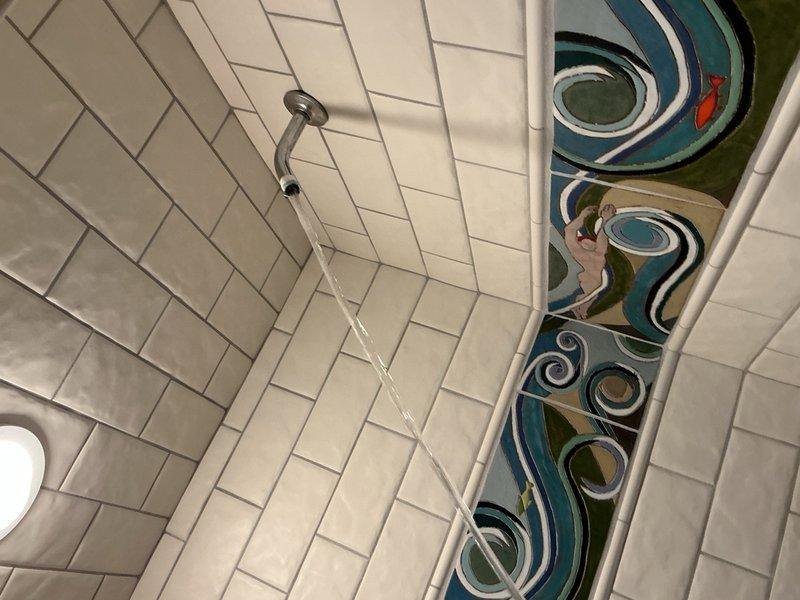 Responded to low water pressure complaints in bathroom shower and toilet at rental property. Disassembled and cleaned showerhead, removing heavy sediment buildup that was restricting water flow. Replaced toilet flapper and adjusted fill valve water level to correct slow fill time and multiple flush cycles. Recommended water treatment and filtration system evaluation to address ongoing sediment issues.