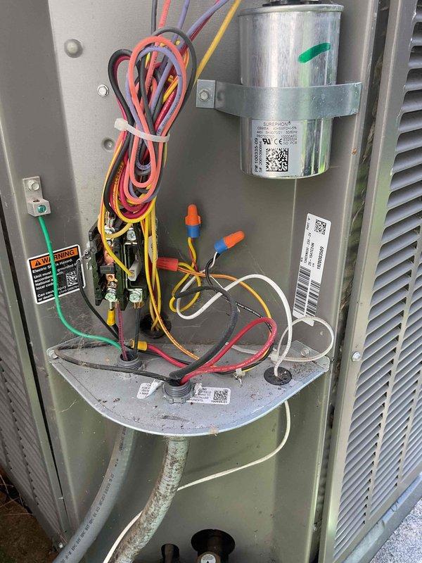 Performed comprehensive AC tune-up on 7-10 year old Lennox unit. Inspected electrical components, capacitor, and wiring connections which were found to be in functional condition. Replaced dirty air filter and completed standard maintenance procedures to ensure optimal system performance.