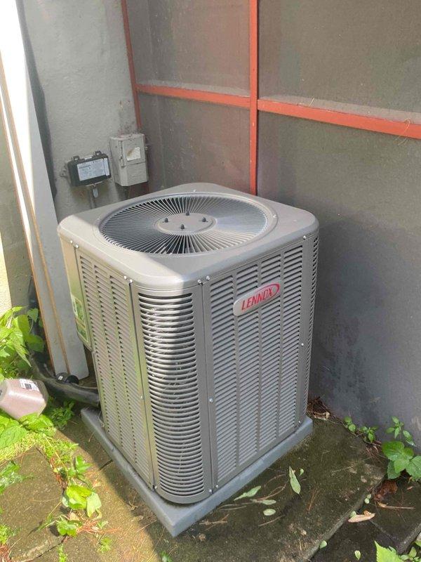 Performed comprehensive AC tune-up on 7-10 year old Lennox unit. Inspected electrical components, capacitor, and wiring connections which were found to be in functional condition. Replaced dirty air filter and completed standard maintenance procedures to ensure optimal system performance.