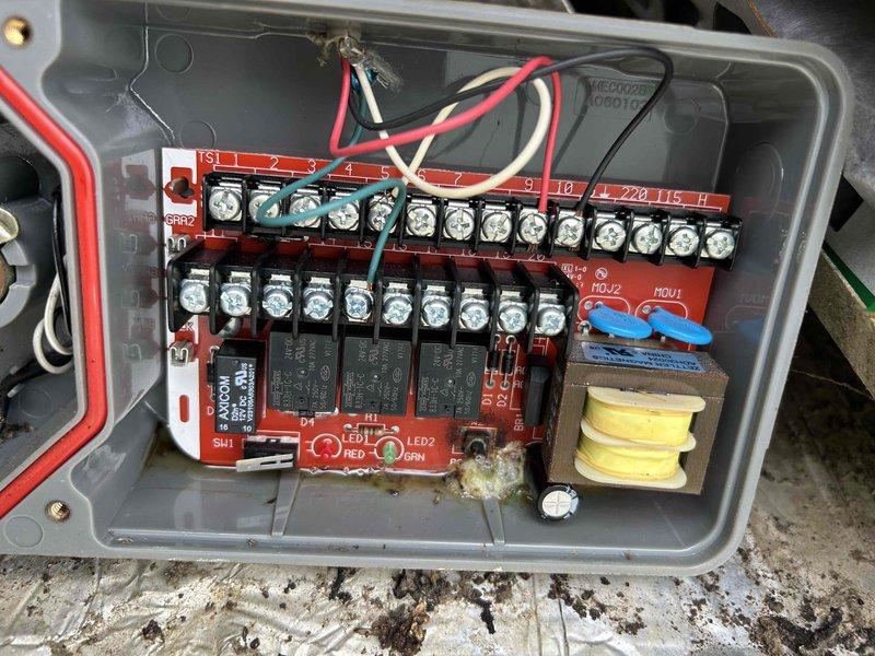 Responded to no cooling call on kitchen rooftop unit. Upon arrival, found unit non-operational with smoke detector tripped and unable to reset, indicating potential electrical fault or component failure. Inspected rooftop equipment and accessed control board to assess system condition. Documented equipment location and control board configuration with photos for diagnostic reference. Due to safety lockout from smoke detector activation, unit requires further troubleshooting and repair estimate before restoration of service can proceed.