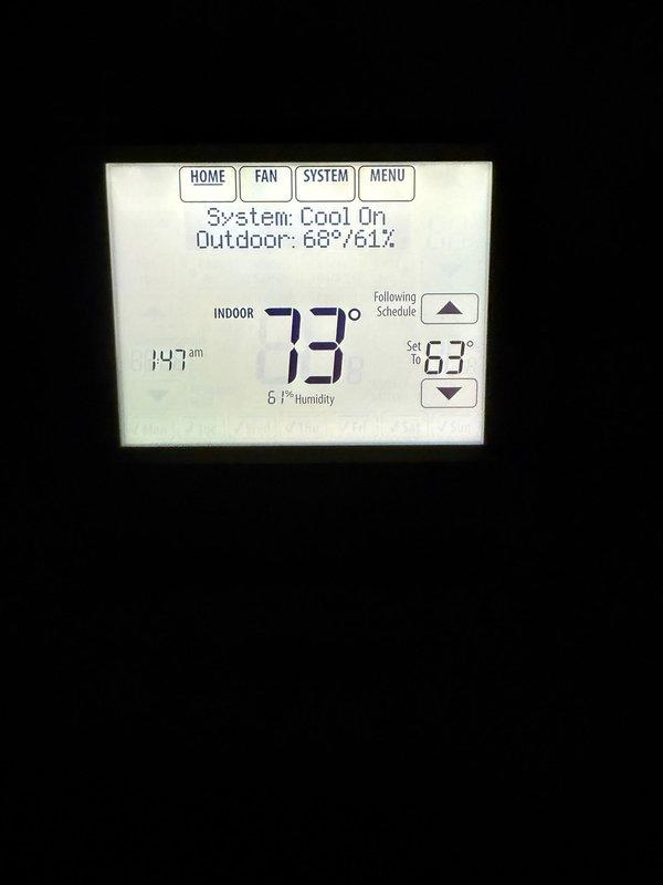 Responded to return visit for Lennox AC system not cooling. Upon arrival, found thermostat displaying communication fault with indoor control board showing fault codes A800 and A304. Verified SW1 dip switch settings (1 and 3 off, 2 and 4 on) and checked low voltage communication wiring between indoor and outdoor units. Monitored system operation for approximately 30 minutes until normal cooling operation resumed. Advised customer to contact office if system stops cooling again for further diagnosis.
