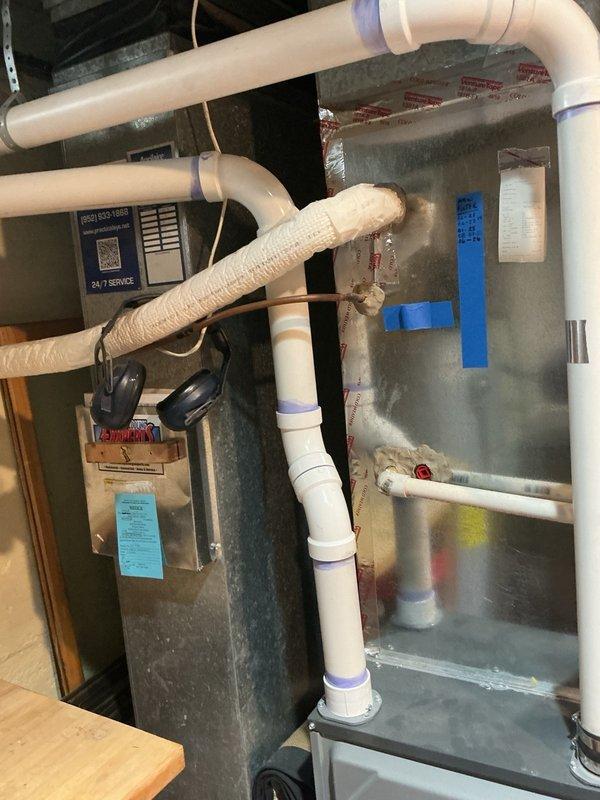 Completed annual cooling maintenance on residential AC system. Addressed high-frequency squealing noise from furnace blower, cleaned dirty outdoor condenser coil, corrected improperly installed air filter that was positioned in wrong direction, and secured loose filter door. Discussed options with homeowner for improving airflow to second floor of residence.