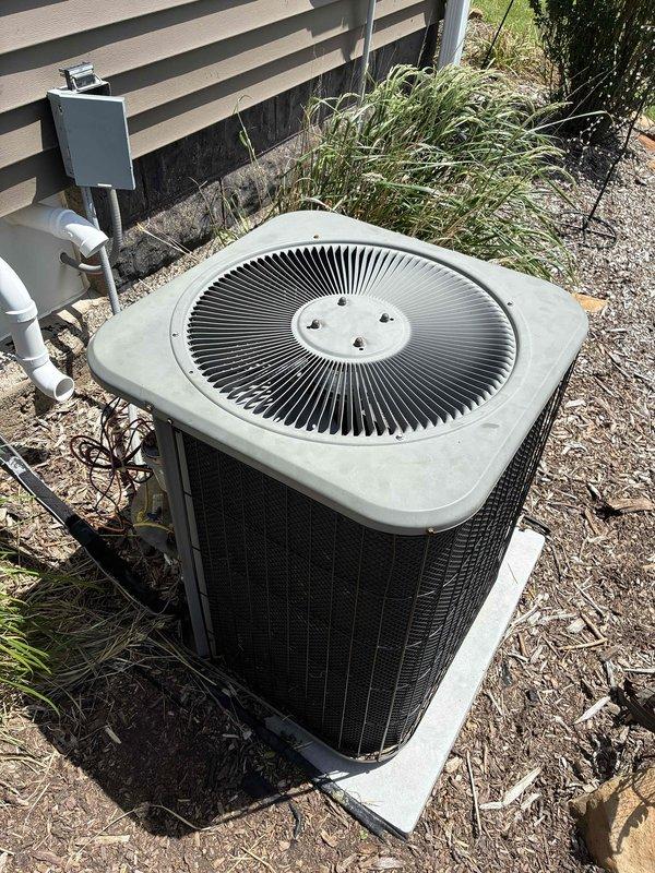 Replaced defective condenser fan motor and contactor (up to 3 poles, up to 50 amps) on outdoor condensing unit. Parts were sourced from Meno and installation was completed in approximately 2 hours. Upon completion, performed operational verification to confirm proper system function, including checking electrical connections, fan operation, and overall unit performance. System is now running smoothly with normal sound levels and all components functioning as designed.