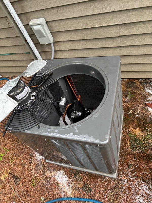 Performed seasonal maintenance and inspection on 2021 Rheem air conditioning system and 2021 Rheem 80% efficiency gas furnace. The air conditioning unit was cleaned, inspected, and tested with all components operating normally and no faults detected at time of service.

During furnace inspection, observed notable white powder/residue accumulation on top of burners. Property occupants indicated thermostat is maintained at 50°F during extended absences. Documented burner residue for future monitoring as this condition may indicate moisture/condensation exposure or combustion byproduct buildup. Recommended verification of proper venting and combustion conditions during next service visit if residue continues to increase. Advised property occupants to maintain minimum thermostat setting of 60°F rather than 50°F during winter months to reduce potential condensation issues. Property occupants will have flue pipe inspected by third party next month for possible holes or connection issues. Fol