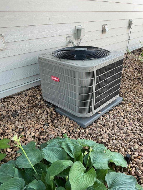 Completed comprehensive cooling maintenance on 16-year-old Bryant air conditioning system. Inspected contactor (good condition), tested capacitor and found weak readings on both fan and compressor nodes at 3.52 μF, verified refrigerant charge is adequate with dye present in system, confirmed amp draws within specifications, and inspected condenser coil (clean). Indoor inspection included furnace filter (clean), control board (good), blower wheel (clean), and evaporator coil (clean). Heat exchanger shows heavy heat stress on back bends. Measured temperature drop at 19 degrees, within acceptable range. Discussed findings and equipment condition with homeowner and scheduled follow-up consultation with service advisor for capacitor replacement and heat exchanger concerns.