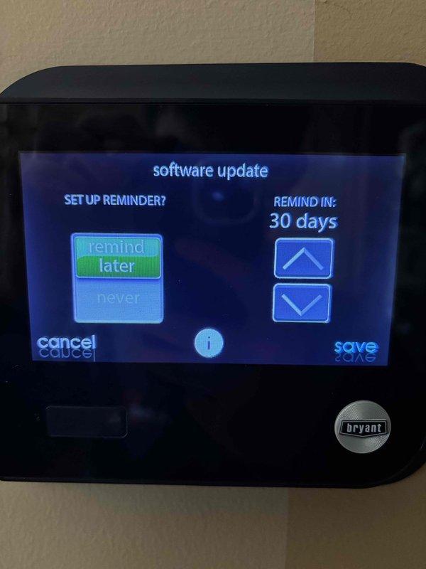 Completed annual A/C maintenance on one condenser unit with R-410A refrigerant. Performed comprehensive inspection of filter, thermostat, temperature split, condenser, coils, motors, capacitors, compressor, refrigerant level, and drain line. Resolved ongoing thermostat issue by consulting with technical support, declining unnecessary software update, and disabling persistent update notifications to restore proper thermostat functionality.