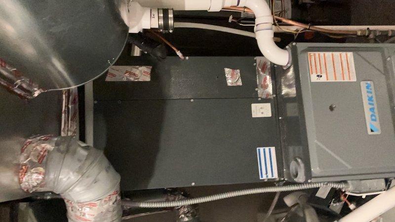 Replaced evaporator coil and drain pan assembly under parts and labor warranty. Upon initial assessment, recovered 2 lbs 12 oz of refrigerant from system, which was found to be 3 lbs low on charge. Removed existing evaporator coil and capped refrigerant lines to prevent contamination. Due to concerns about new wooden flooring and humidity issues, coordinated with parts department to expedite component delivery, as initial parts ordered were incorrect sizing and replacement stock required 7-10 day lead time from supplier. Successfully installed new evaporator coil assembly and will recharge system to manufacturer specifications upon completion. Work performed by two-person crew over 4-5 hour timeframe.