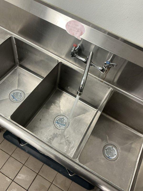 Replaced basket strainers on all three basins of a commercial-grade stainless steel triple-compartment sink. All new strainers were properly installed and tested for proper drainage and seal integrity, with a one-year workmanship guarantee provided on the completed repair.