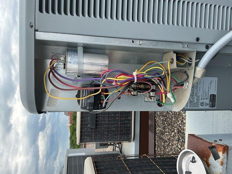 Completed comprehensive AC tune-up on rooftop unit. Accessed roof with key from front desk and performed full system inspection including blower motor evaluation, capacitor testing, contactor inspection, electrical wiring assessment, and refrigerant level verification using digital manifold gauges. Replaced air filter with proper size after confirming 16x16x1 was too large for unit. All electrical components, wiring connections, and refrigerant charge found to be within normal operating parameters. Blower motor operating properly with no signs of wear or malfunction. System tested and confirmed ready for cooling season operation.
