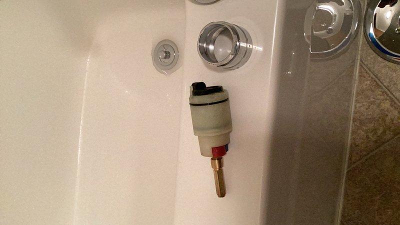 Responded to low water pressure complaint in shower/tub area. Diagnosed faulty Gerber shower cartridge as the cause of reduced water flow. Removed existing cartridge and installed replacement unit to restore proper water pressure to the shower fixture.