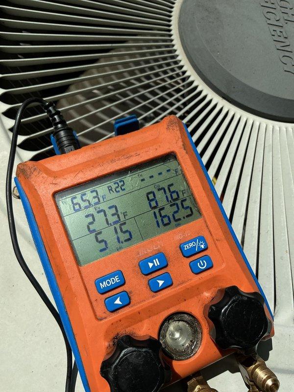Completed annual cooling maintenance visit on single AC unit. Performed comprehensive system tune-up including pressure and temperature diagnostics using digital manifold gauges, which confirmed all operating parameters within manufacturer specifications. Unit functioning properly with no issues identified during inspection.