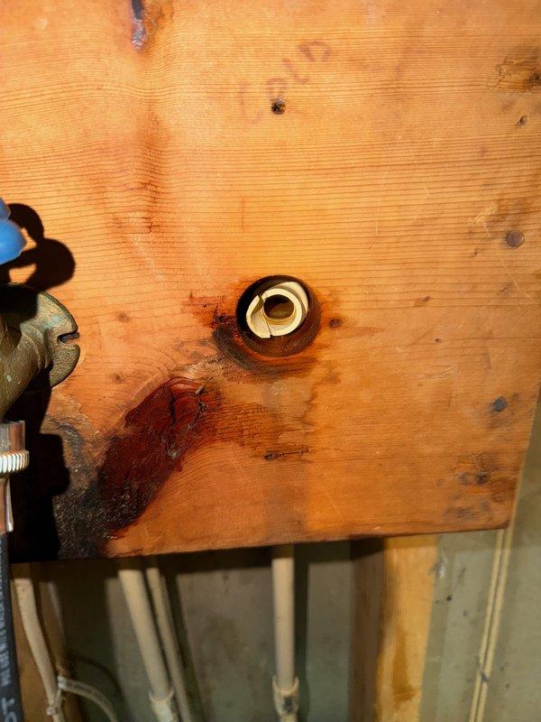 Responded to emergency water leak caused by damaged PVC supply line to washing machine, which occurred during appliance installation by third-party installers. Replaced broken water line and installed new shutoff valves to restore proper water supply and prevent future leaks. All connections tested and verified leak-free upon completion.