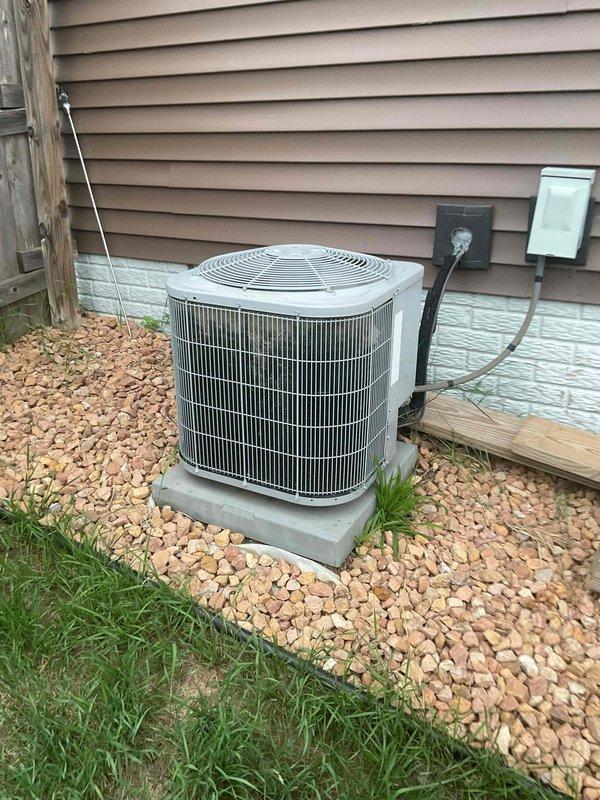 Completed scheduled maintenance on 10-year-old residential air conditioning system. Found dirty air filter and capacitor reading out of acceptable tolerance range. Replaced air filter and installed new capacitor to restore system to proper operating specifications. Unit now operating within manufacturer guidelines with no additional issues identified.