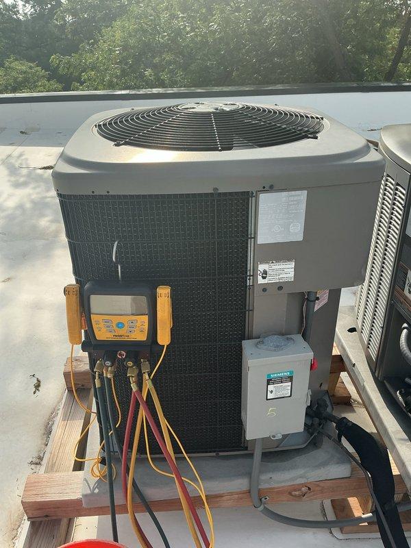 Responded to no cooling complaint on 17-year-old residential air conditioning system. Upon arrival, confirmed outdoor unit fan operational but no cooling capacity and elevated indoor humidity levels. Performed diagnostic evaluation and identified burned out contactor preventing compressor operation.

Replaced failed contactor and restored power to compressor. Conducted comprehensive system performance testing using digital manifold gauges to measure refrigerant pressures and electrical parameters. During testing, discovered compressor drawing abnormally high amperage, indicating potential compressor failure or system overcharge condition.

System returned to operational status following contactor replacement; however, elevated compressor amperage readings suggest underlying mechanical issues that may result in premature failure. Given the age of the equipment and compromised compressor performance, this repair should be considered temporary with limited longevity expected.

Documented 