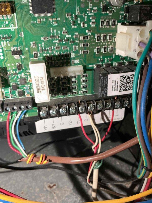 Replaced failed S30 thermostat with new Lennox S40 model due to recurring thermostat failures. Thoroughly inspected and verified all low-voltage wiring connections at terminal block to identify potential causes of previous failures, ensuring proper wire termination and secure connections across all control circuits. Successfully commissioned new Wi-Fi enabled control board and confirmed proper system operation.