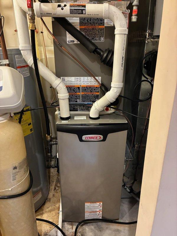Responded to no cooling complaint on system installed one year prior. Upon inspection, discovered system was completely out of refrigerant, indicating a leak in the system. Recharged system with refrigerant and added UV dye to identify leak location. Follow-up appointment scheduled to inspect for dye traces and pinpoint exact leak location for repair.