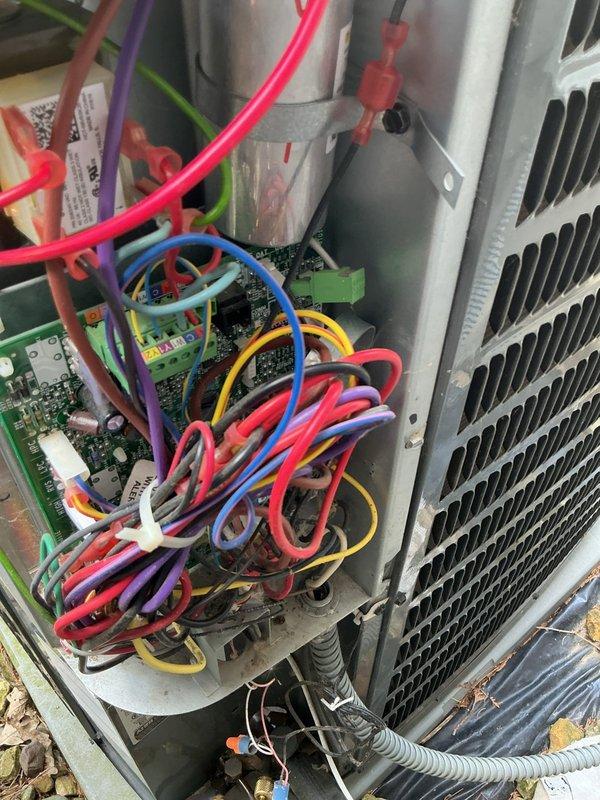 # HVAC Service Report

Responded to no cool callback on 10-year-old A/C unit displaying C3 error code. Unit had previously failed with same issue approximately one week prior and stopped operating mid-afternoon. Performed diagnostic evaluation and confirmed control board failure. Removed access panel, disconnected wiring harness from defective circuit board, and installed replacement control board. Reconnected all electrical connections to new board, verified proper wire routing, and secured access panel. Tested system operation with digital manifold gauges to confirm proper pressures and functionality. Unit now operating within normal parameters with no error codes present.
