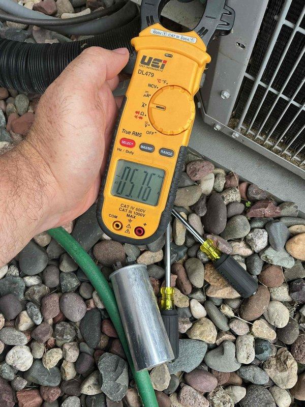 Responded to no cooling complaint on 10-year-old Carrier air conditioning system. Upon arrival, confirmed unit was completely non-operational with no power to compressor or condenser fan. Diagnostic testing revealed failed dual run capacitor preventing system startup. Measured capacitance values and confirmed capacitor was out of specification and required replacement.

Installed new dual run capacitor and restored power to unit. Verified contactor operation and confirmed proper engagement. Measured compressor and condenser fan motor amp draws, which were within manufacturer specifications. Checked refrigerant charge using temperature and pressure readings; values appeared slightly skewed due to excessive dehumidification load but determined charge was adequate. Inspected air filter and found it clean with no restrictions. Visually inspected evaporator coil and confirmed it was clean with no blockage affecting airflow.

System successfully returned to normal cooling operation. Discusse
