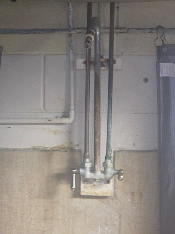 Responded to downstairs shower with continuous drip caused by stripped hot and cold valve handles that could not be turned off completely. Upon inspection, found severely corroded cartridges with visible verdigris formation on valve assemblies and deteriorated internal components preventing proper shutoff. Replaced both hot and cold cartridges to restore full operational control and eliminate leak.