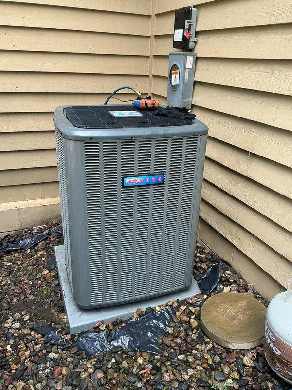 Completed comprehensive air conditioning tune-up on residential ComfortMaker cooling system as part of maintenance agreement. Performed standard seasonal inspection and servicing of outdoor condenser unit and indoor furnace components, including system performance verification and safety checks. Identified missing locking caps on refrigerant service ports and installed replacement locking caps to secure system against unauthorized access and environmental contamination.