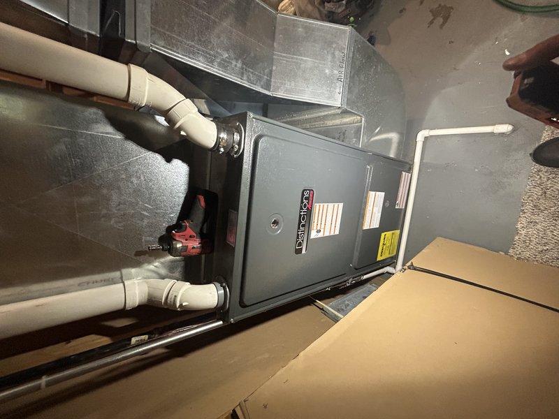 Responded to no cooling complaint on 9-year-old system at rental property. Upon arrival, found thermostat control wire completely severed at exterior penetration. Repaired wire by splicing and reconnecting to restore communication between thermostat and outdoor unit. Once system was operational, performed diagnostic testing with manifold gauges and confirmed system was operating with low refrigerant charge. System utilizes R-22 refrigerant. Coordinated with property owner to schedule service advisor appointment to discuss options for refrigerant recharge or further system evaluation. System left in safe operating condition pending owner decision on refrigerant service.