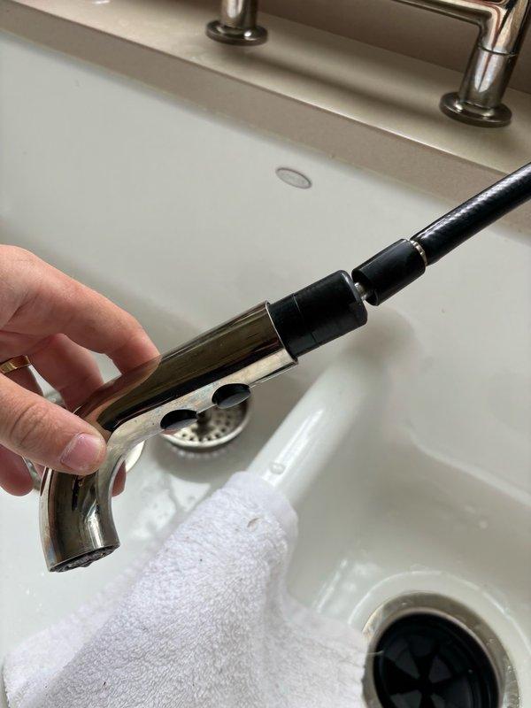 Responded to a service call for a kitchen sink sprayer leak and toilet flushing issue. Upon inspection, identified a crack in the Kohler kitchen faucet's handheld sprayer head causing water to leak when engaged. The damaged spray head assembly will require replacement with a compatible Kohler spray hose unit. 

Proceeded to the upstairs master bathroom to address the reported toilet flushing malfunction. Diagnosed a failed flush valve in the Kohler toilet. Removed the defective flush valve assembly and installed a new universal flush valve replacement. Adjusted and calibrated the flapper mechanism to ensure proper flush operation. Restored water supply to the fixture, conducted leak testing at all connection points, and verified proper flush performance. Left the toilet in full working order with no leaks detected.