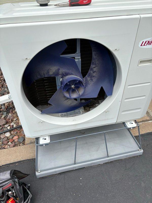 Performed annual maintenance on two Lennox mini-split systems, approximately four years old. Inspected and cleaned both outdoor condensing units, including condenser coils and fan assemblies. Verified proper refrigerant pressures, electrical connections, and operational performance on both systems. All equipment operating within normal parameters at time of service.

Observed moderate dust accumulation on indoor blower wheels during visual inspection. This buildup is consistent with normal operation in environments containing fine airborne particulates such as cooking aerosols, candle residue, blown-in insulation fibers, or other household airborne material that adheres to internal components during air circulation. Recommended monitoring for continued accumulation and identifying potential sources of fine particulates if buildup persists. Indoor head units were not disassembled for deep cleaning during this visit, as standard maintenance protocol was requested.

Both systems tested an