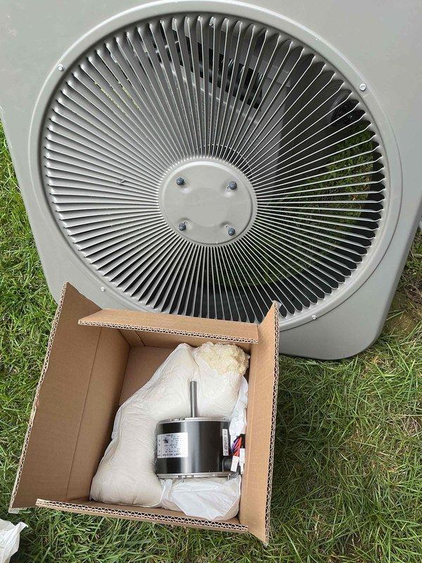 Replaced failed condenser fan motor under parts warranty on outdoor AC unit. Removed defective motor, installed new replacement motor, and restored system to full operational status. Unit tested and confirmed functioning properly upon completion.