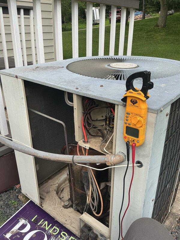 Responded to no cooling complaint on 40-year-old residential air conditioning system. Upon inspection, discovered contactor had failed in the closed position, causing compressor and condenser fan to run continuously regardless of thermostat call for cooling. Performed electrical diagnostics with multimeter to confirm contactor was mechanically stuck shut and maintaining circuit even without low voltage signal from thermostat. Replaced failed contactor with new unit, restored proper system operation, and verified equipment now cycles correctly with thermostat commands.
