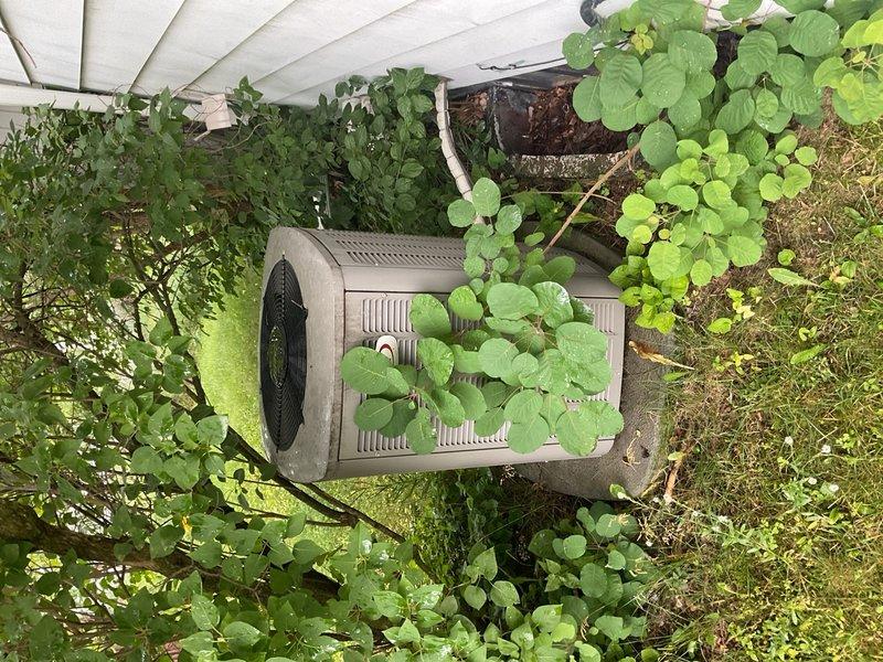 Responded to no-cool complaint on 4-year-old residential air conditioning system. Upon arrival, found outdoor condenser unit heavily obstructed by overgrown vegetation and debris accumulation, preventing proper airflow and heat rejection. Condenser coil was completely blocked, causing system shutdown and loss of cooling capacity.

Cleared vegetation from around unit perimeter to restore proper clearance. Performed thorough condenser coil cleaning using pressure washing to remove packed debris and restore heat transfer efficiency. Replaced dirty air filter with homeowner-supplied filter. Restarted system and conducted operational testing. Verified proper cooling function with 22°F temperature split across evaporator coil, confirming system returned to normal operation. Recommended maintaining adequate clearance around outdoor unit to prevent future airflow restrictions.