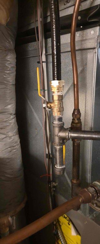 Installed 6 feet of new copper gas line to supply HVAC equipment. Ran gas line from existing connection point through utility area, secured piping with appropriate straps and supports, and completed all connections with brass fittings and shut-off valve per code requirements.