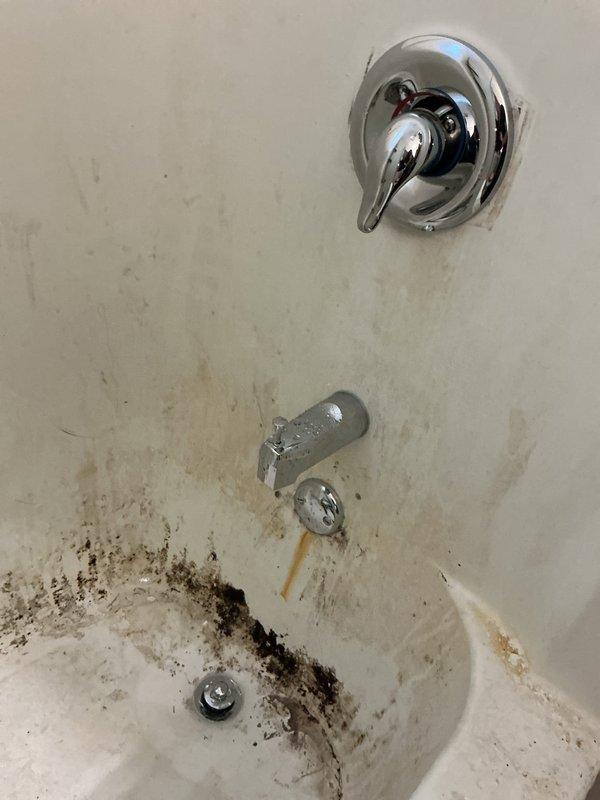 Replaced defective shower valve with new unit after determining rebuild cartridge was no longer available for existing model. Installed new shower valve trim and complete tub waste overflow assembly. Work was performed after tenant cleared access path to closet behind shower wall, which was necessary to access plumbing connections.