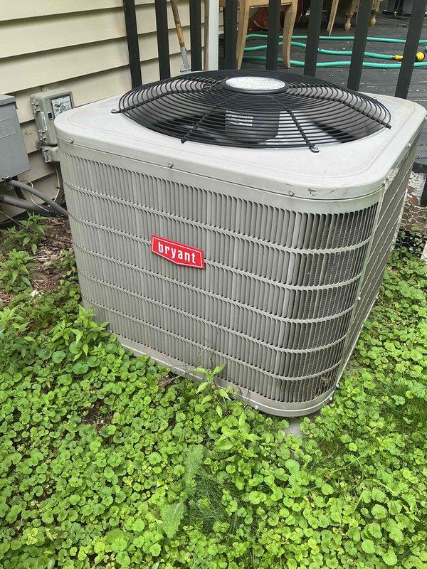 Performed comprehensive AC tune-up and inspection on 15-year-old Bryant system. All major components tested satisfactory including capacitor, contactor, refrigerant charge, condenser coil, control board, blower wheel, and evaporator coil with temperature drop measuring 19 degrees within specification. Secondary heat exchanger showing evidence of combustion moisture; furnace filter clean but slightly restrictive; system not tagged and all findings and options reviewed with occupant.