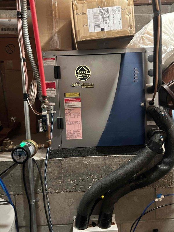 Completed comprehensive tune-up and maintenance on two 17-year-old geothermal heat pump systems as part of scheduled agreement service. Thoroughly tested all system components, verified loop field operation, and confirmed proper functionality of both units. Performance testing showed excellent temperature differentials with the basement unit achieving 17°F and the garage unit achieving 18°F, indicating both systems are operating within optimal parameters.