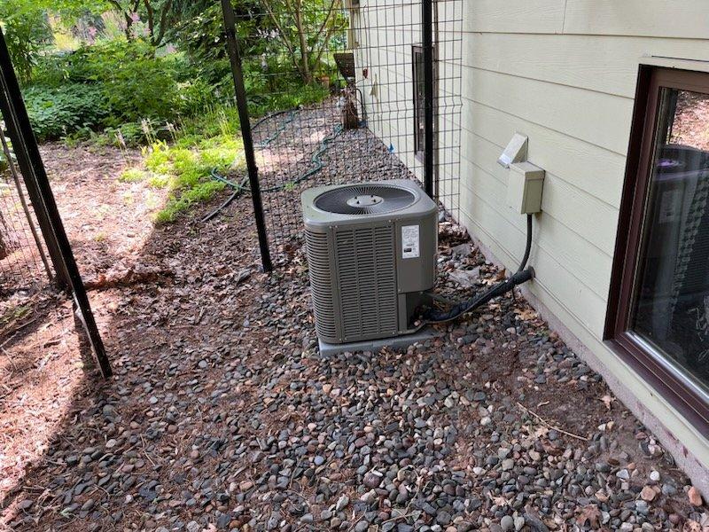 Responded to no cool call on a Lennox air conditioning system with insufficient cooling performance. Upon inspection, measured temperature split of only 9 degrees across the evaporator coil, indicating inadequate refrigerant charge. Diagnosed system as low on R-410A refrigerant. Provided repair options including refrigerant recharge, leak detection and repair, or full system replacement due to age and obsolete refrigerant type. Scheduled estimate for new AC system installation.