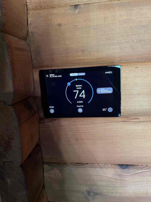 Replaced existing thermostat with new Lennox S40 smart thermostat. Installed unit on interior wall, completed all electrical connections, and performed comprehensive operational testing of all HVAC equipment to verify proper communication and control functionality. Customer declined mobile app setup and account configuration at time of installation.