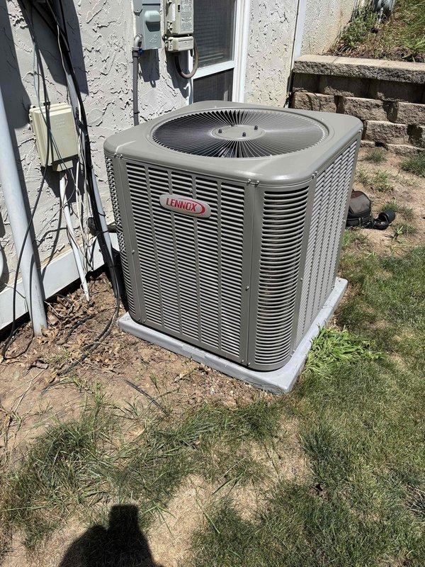 Performed comprehensive AC maintenance on Lennox system with 454B refrigerant in 87-degree ambient conditions. Conducted thorough inspection of filter, thermostat, temperature split, condenser unit, evaporator coils, motors, capacitors, compressor, refrigerant charge levels, and condensate drain system. Identified excessive cooling issue caused by incorrect blower speed setting. Adjusted blower motor speed to factory specifications, restoring proper airflow and temperature differential. System now operating within normal parameters with all components functioning correctly.