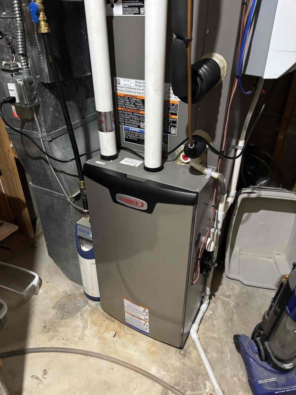 Performed comprehensive AC maintenance on Lennox system with 454B refrigerant in 87-degree ambient conditions. Conducted thorough inspection of filter, thermostat, temperature split, condenser unit, evaporator coils, motors, capacitors, compressor, refrigerant charge levels, and condensate drain system. Identified excessive cooling issue caused by incorrect blower speed setting. Adjusted blower motor speed to factory specifications, restoring proper airflow and temperature differential. System now operating within normal parameters with all components functioning correctly.