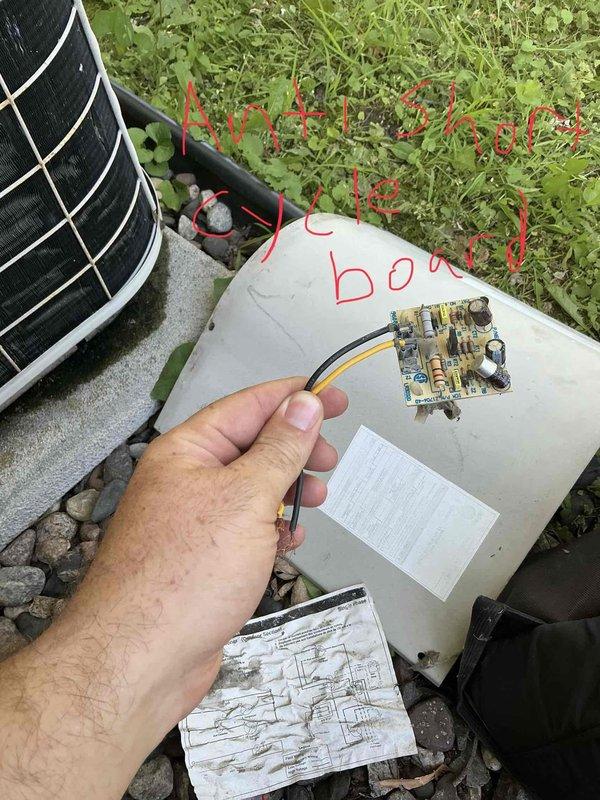 Responded to no cool complaint on 22-year-old Nordyne air conditioning system experiencing clicking noises and failure to engage. Diagnosed failed anti-short cycle board preventing proper voltage delivery to contactor. Bypassed defective board to restore system operation. Observed contactor damage from repeated arcing due to board failure. System appears low on R22 refrigerant, though accurate assessment difficult with elevated indoor temperature. Documented findings with photos of failed control board and voltage measurements. Reviewed repair options with customer and scheduled follow-up consultation for replacement recommendations.