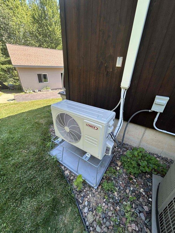 Responded to service call for Lennox mini-split system requiring refrigerant recharge to restore cooling capacity. Successfully refilled unit to factory specifications to provide immediate comfort while scheduling follow-up appointment for comprehensive system repair and diagnosis of underlying refrigerant loss.