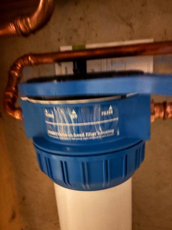 Responded to low water pressure issue caused by sediment and debris buildup in the water line. Performed diagnostics and determined the existing whole house inline sediment filter cartridge required replacement. Removed old filter cartridge and installed new 20-inch by 4.5-inch whole house inline sediment filter cartridge to restore optimal water flow and system performance. Upon completion, restored water supply and conducted thorough leak inspection of filter housing and connections with no leaks detected. System returned to full service with improved water pressure and flow characteristics.