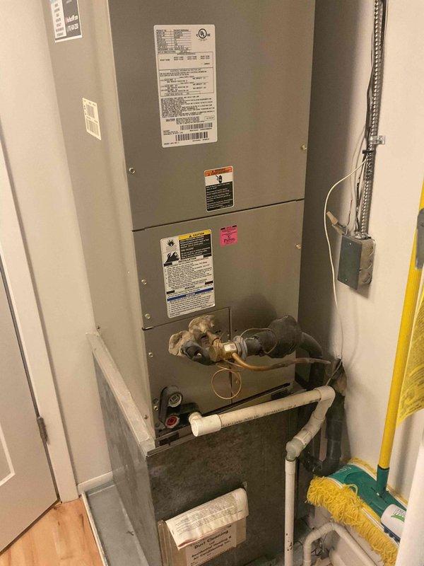 Completed scheduled tune-up maintenance on rooftop HVAC unit after coordinating roof access with front desk. Found heavily soiled 16x20x1 air filter restricting airflow, which was replaced with new filter. Performed comprehensive system diagnostics including electrical component inspection, refrigerant line temperature measurements using clamp meters, and verification of contactor operation. Inspected air handler unit in utility closet, checked brass service valves, PVC condensate drainage, and electrical connections. All system components found operating within normal parameters following filter replacement and routine maintenance procedures.
