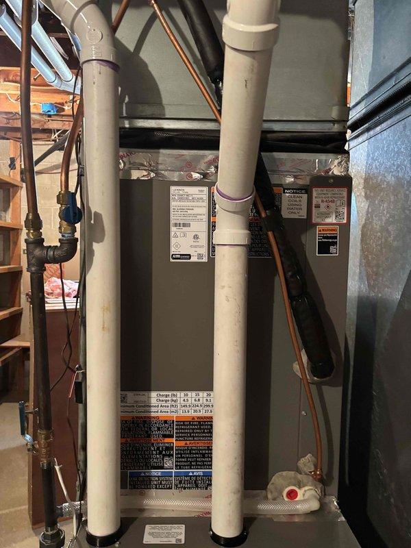 Responded to callback for newly installed A/C system with no cooling on upper floors. Performed comprehensive system diagnostics including thermostat verification, airflow testing at vents, air handler inspection, blower motor operation check, and temperature split measurements. Found subcool reading at 8 degrees, indicating low refrigerant charge. Added 8.6 oz of refrigerant to system, bringing subcool to optimal 12 degrees. Verified system now cooling normally throughout all floors. Recommended filter replacement and scheduled comfort advisor appointment for zone system consultation.