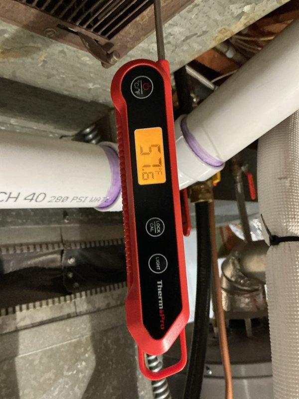 Responded to no cooling complaint on recently installed air conditioning system experiencing its third freeze-up since installation in March 2025. Upon arrival, confirmed system was low on refrigerant, recharged unit to manufacturer specifications, and performed comprehensive leak search to identify source of refrigerant loss. Measured supply air temperature at 57.3°F and monitored system pressures showing 162 PSI to verify proper operation after recharge, documented findings with photos, and discussed warranty coverage for ongoing refrigerant leak issue requiring further diagnosis.