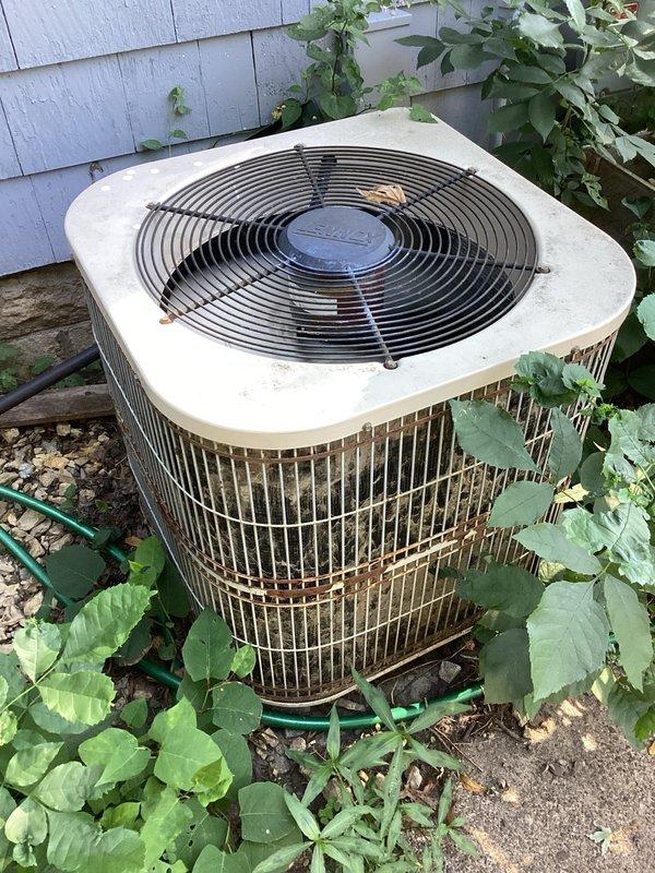 Responded to no cooling complaint and found Lennox Pulse furnace blower motor not operating. Removed blockage from blower motor that had caused overheating; capacitor tested within specifications. Successfully restored blower operation, though motor replacement is recommended due to thermal damage. Diagnosed non-operational condensate pump and provided replacement estimate. Inspected outdoor condenser unit and confirmed coil is clean and clear of obstructions. System restored to operational status with cooling functionality confirmed at time of departure.